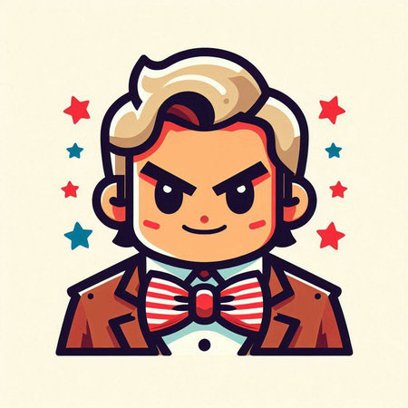 Cute cartoon man in suit and bow tie. Vector illustration.のイラスト素材