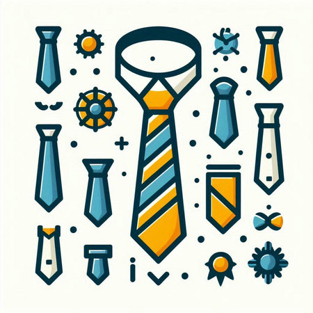 Set of neckties icons. Vector illustration in thin line style.のイラスト素材