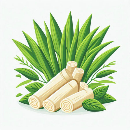 Sugar cane with leaves. Vector illustration of sugarcane.のイラスト素材