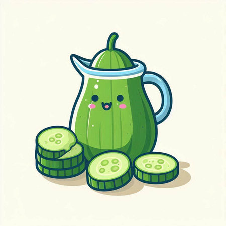 Cucumber and cucumber cartoon vector illustration. Cucumber and cucumber character design.のイラスト素材