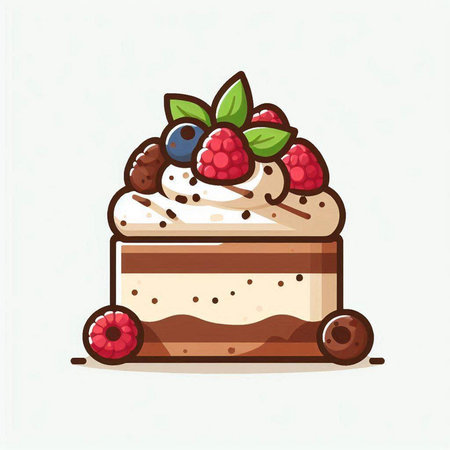 Cake with cream and berries. Vector illustration in cartoon style.のイラスト素材