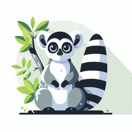 Cute cartoon lemur sitting on a branch. Vector illustration.のイラスト素材