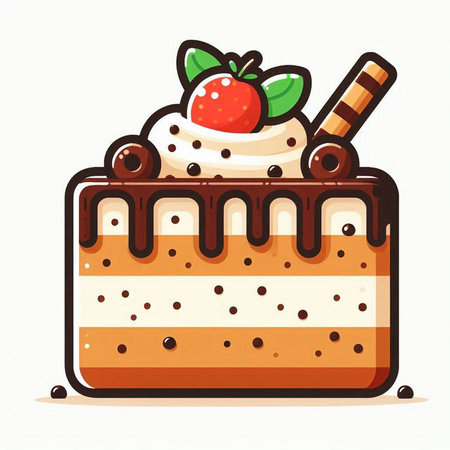Cake with cream and strawberries on a white background. Vector illustration.のイラスト素材