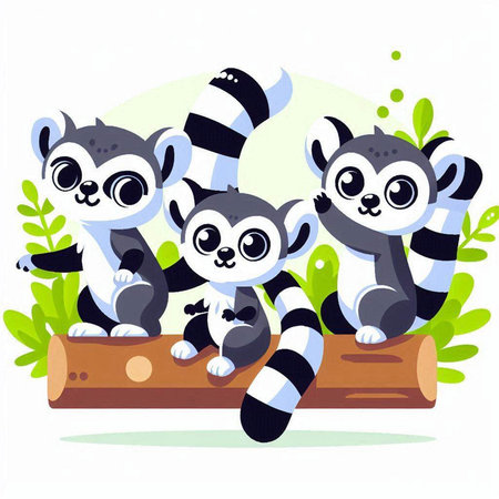 Cute lemurs sitting on a log. Vector illustration.のイラスト素材