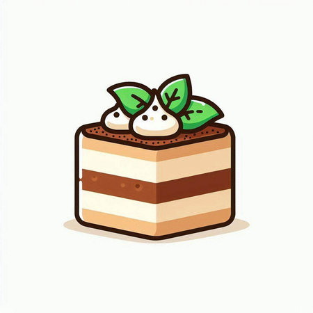 Cake with mint on a white background. Vector illustration in cartoon style.のイラスト素材