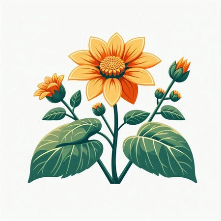 Illustration of a yellow dahlia flower on a white backgroundのイラスト素材