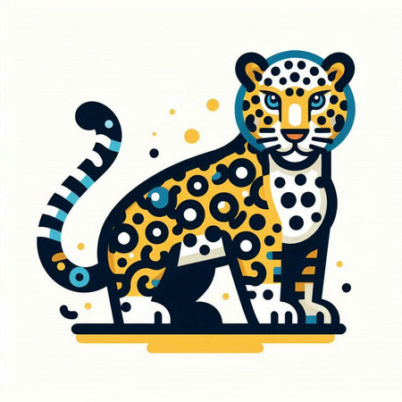 Cute leopard on a white background. Vector illustration in flat style.のイラスト素材