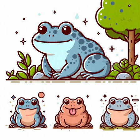 Frogs in the forest. Vector illustration of cartoon character.のイラスト素材