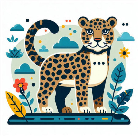 Cute cartoon leopard on the background of nature. Vector illustration.のイラスト素材