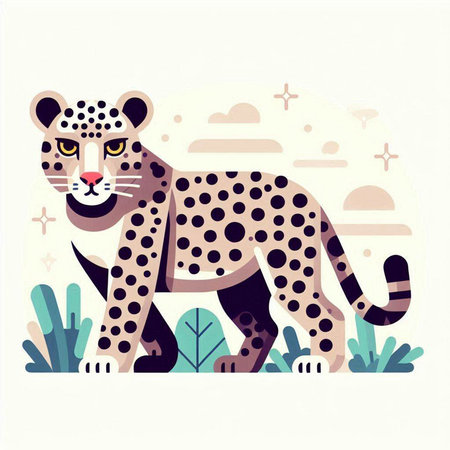 Cheetah in the jungle. Vector illustration. Flat style.のイラスト素材