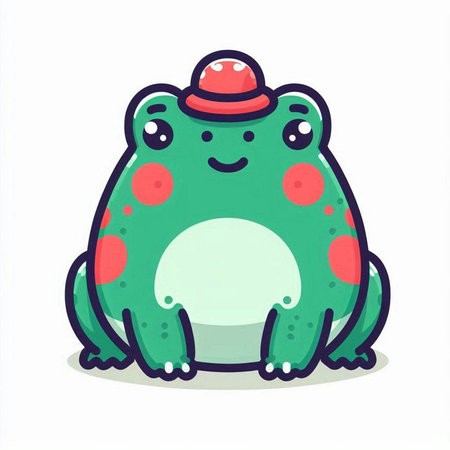 Cute frog with hat. Vector illustration in cartoon style on white background.のイラスト素材