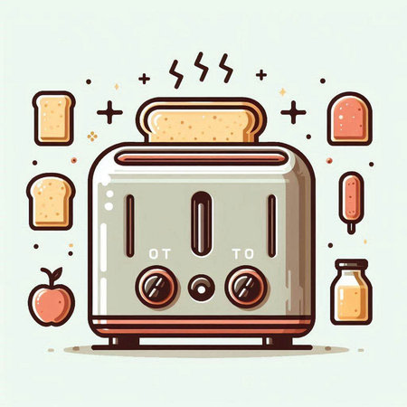 Vector illustration of toaster with toasts and candies in flat styleのイラスト素材