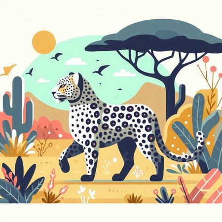 Wild cheetah in the desert. Vector illustration in flat styleのイラスト素材