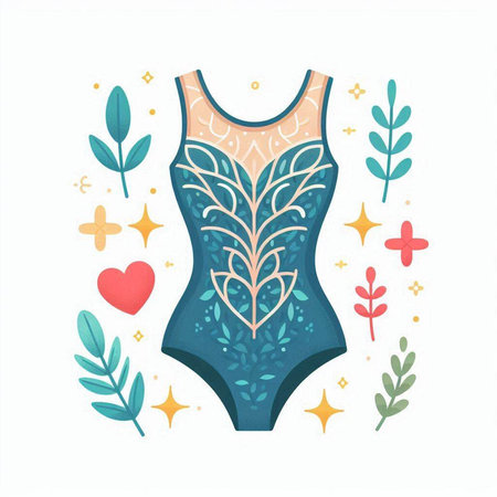 Swimsuit with floral ornament. Vector illustration in flat style.のイラスト素材