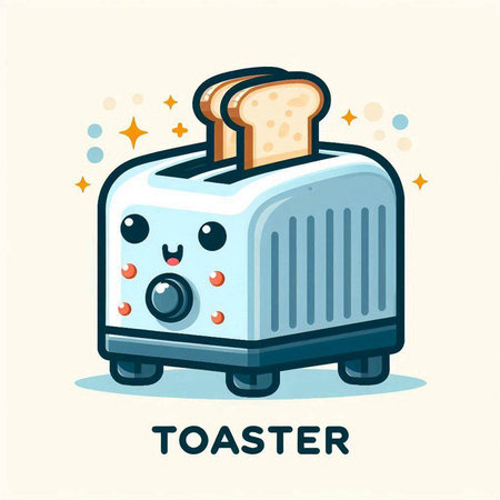 Toaster. Vector illustration of a cute cartoon toaster with bread.のイラスト素材