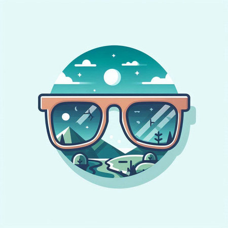Retro glasses on the background of the mountains. Vector illustration.のイラスト素材