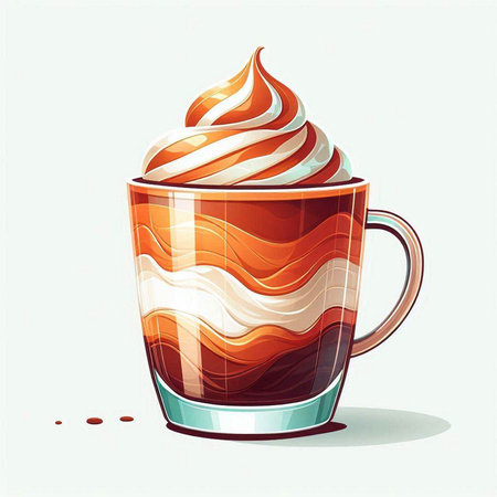 Illustration of a cup of coffee with whipped cream, vector illustrationのイラスト素材