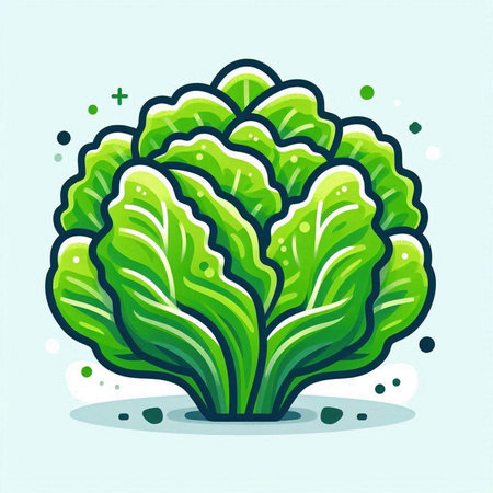 Illustration of fresh green lettuce in cartoon style on light blue backgroundのイラスト素材