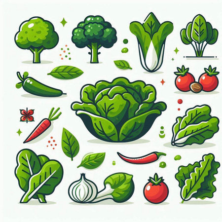 Vegetables set. Vector illustration of fresh organic food icons.のイラスト素材