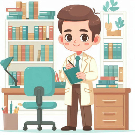 Young businessman in the office. Vector illustration of a cartoon character.のイラスト素材