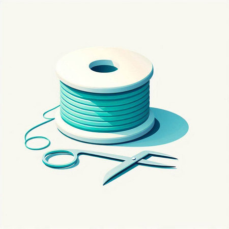 Spool of thread with scissors on white background. 3d illustrationのイラスト素材