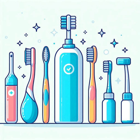 Toothbrushes and toothpaste. Vector illustration in flat styleのイラスト素材