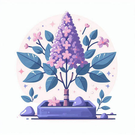 Vector illustration of a tree in a pot with flowers and leaves.のイラスト素材