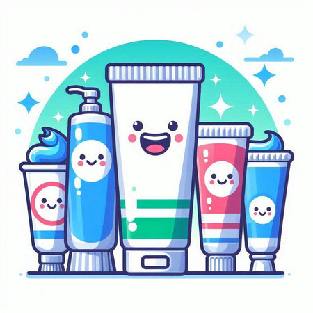 Cute toothbrushes and toothpaste. Vector illustration in cartoon styleのイラスト素材