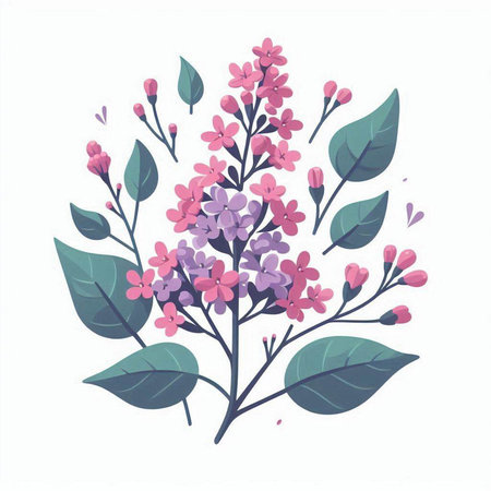 Bouquet of lilac flowers with leaves. Vector illustration.のイラスト素材