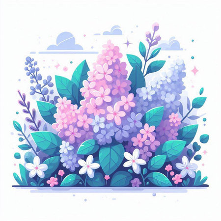 Spring background with hydrangea flowers and leaves. Vector illustration.のイラスト素材