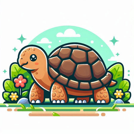 Turtle on the grass. Vector illustration in a flat style.のイラスト素材