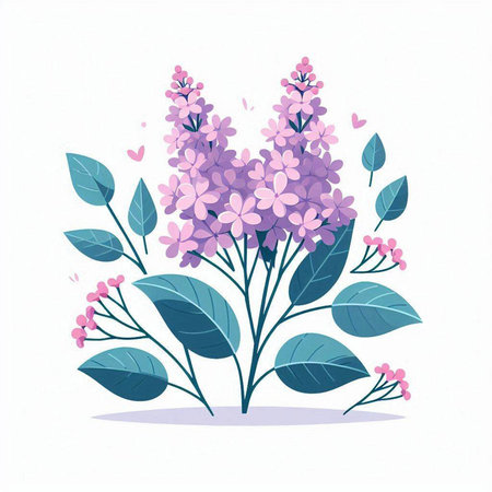 Lilac branch with purple flowers and leaves. Vector illustration.のイラスト素材