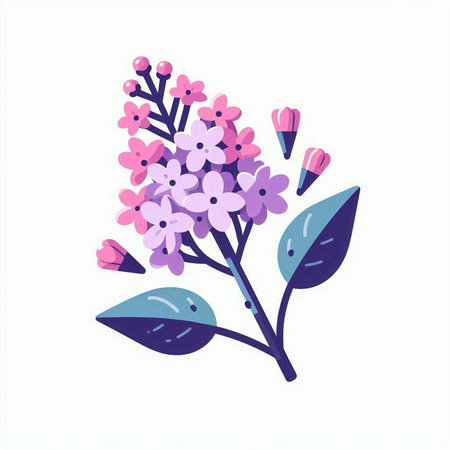 Flowering lilac. Vector illustration in a flat style.のイラスト素材