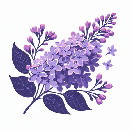 Bouquet of lilac flowers with leaves. Vector illustration.のイラスト素材