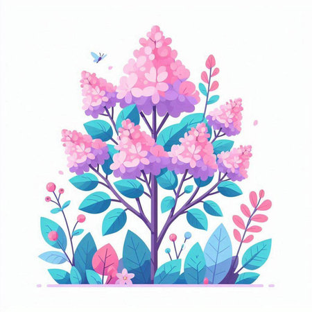 Flower background with hydrangeas and butterflies. Vector illustration.のイラスト素材