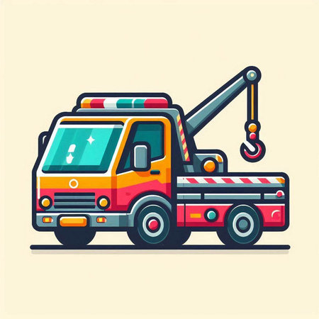 Tow truck with crane. Vector illustration in flat cartoon style.のイラスト素材