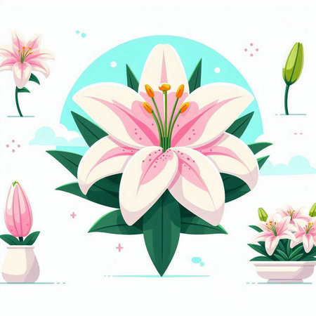 Lily flower in a pot. Vector illustration on white background.のイラスト素材