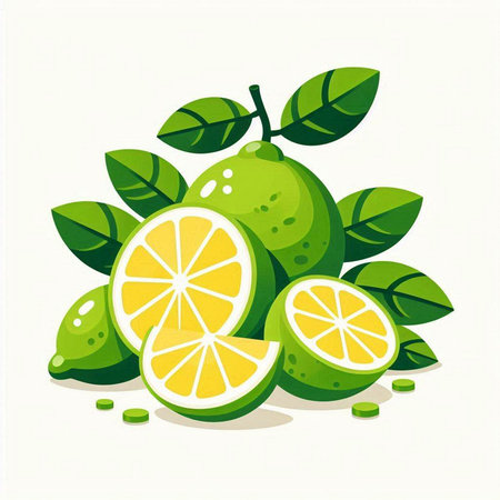 Lime fruit on white background. Vector illustration in cartoon style.のイラスト素材