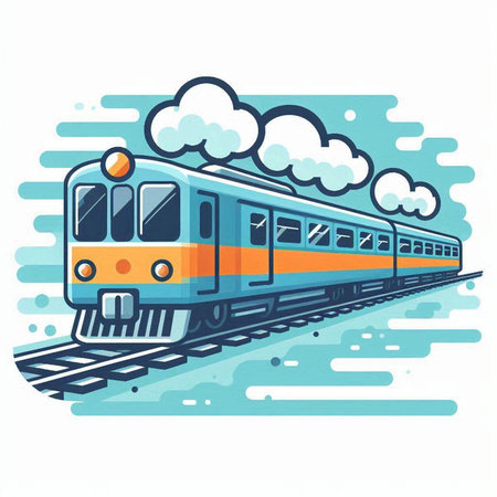 Train on the background of the sky with clouds. Vector illustration.のイラスト素材