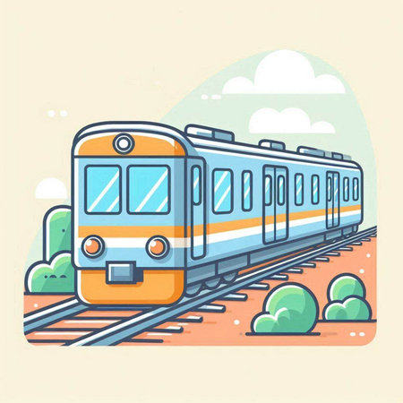 Train in the city. Vector illustration in flat cartoon style on the theme of travel.のイラスト素材