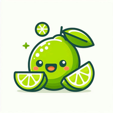 Cute kawaii lime character vector illustration isolated on white background.のイラスト素材
