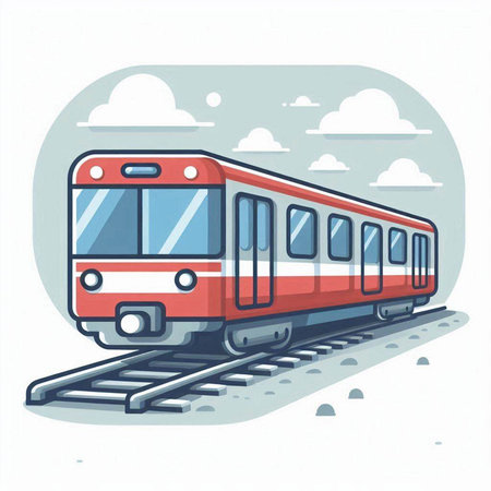 Red train on the platform. Vector illustration in flat cartoon style.のイラスト素材