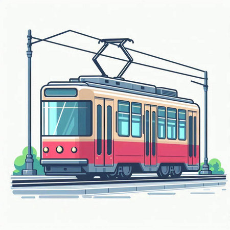 Vector illustration of a modern tram in the city. Vector illustration.のイラスト素材