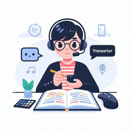 Online education concept. Cute boy with headset and mobile phone. Vector illustrationのイラスト素材
