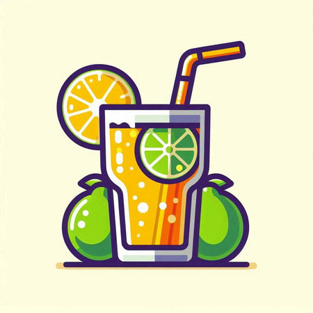 Cocktail with orange and lime. Vector illustration in flat styleのイラスト素材