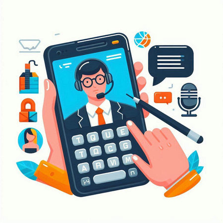 Call center and customer service concept. Vector illustration in flat style.のイラスト素材