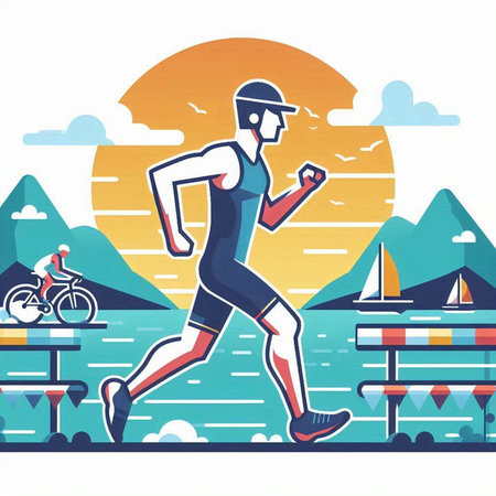Vector illustration of a sportsman running in the park on a summer dayのイラスト素材