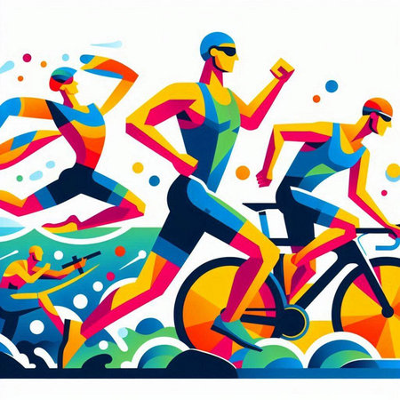Cyclists running in the city. Colorful vector illustration.のイラスト素材