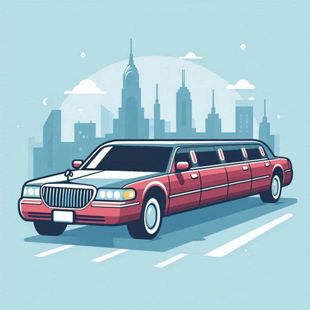 Vector illustration of limousine on the background of the city.のイラスト素材