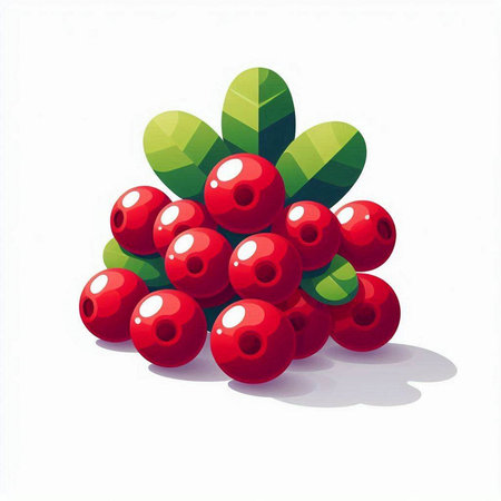Cranberry with green leaves on white background. Vector illustration.のイラスト素材